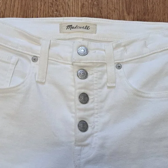 Madewell Distress White Skinny Button Fly Jeans with Raw Hem - Size 25 - Picture 9 of 16